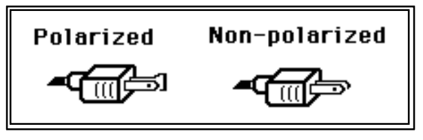 Two-prong polarized plug (wider neutral blade) beside a non-polarized plug